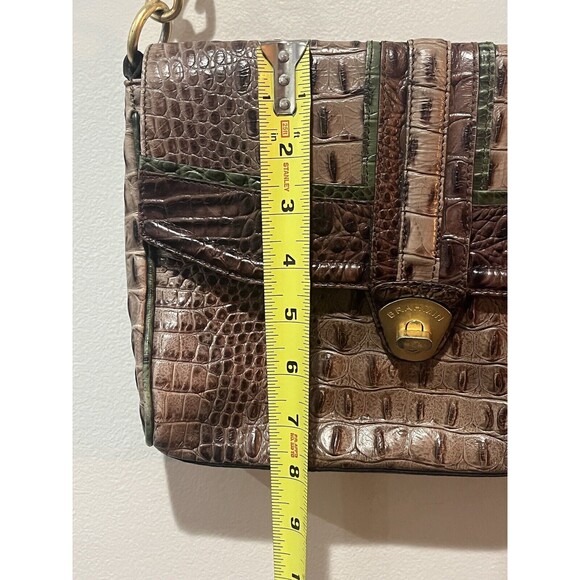 BRAHMIN Purse Croc Embossed Leather Shoulder Handbag Brown Green Chain Turn Lock - Picture 15 of 16